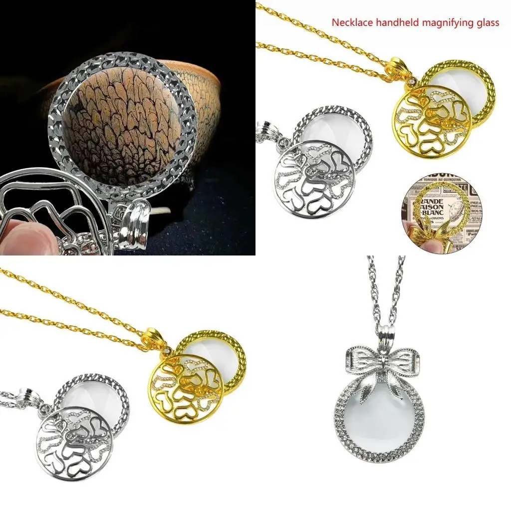 

G6KF 6X Portable Vintage Glass Pendant Necklace for Library Reading Fine Print Zooming Increase for Vision Jewelry