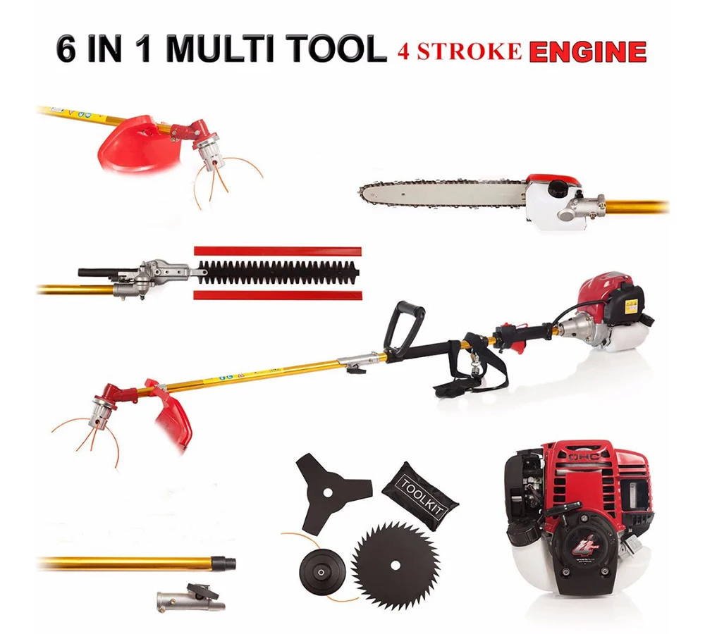 

GX35 6 in 1 Multi tool Brush cutter 4 stroke Petrol strimmer Grass cutter Tree Pruner hedge trimmer