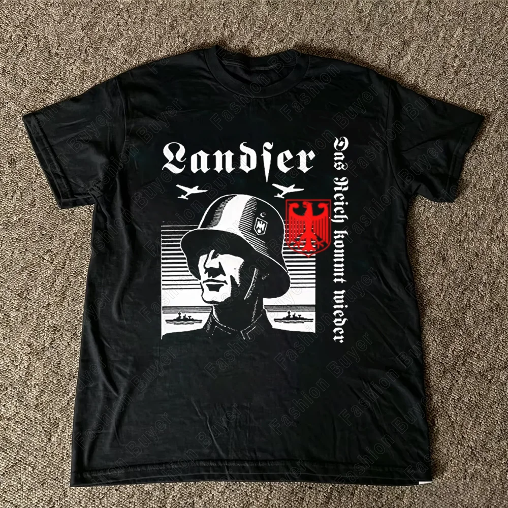 2026 Summer German Soldier Print T-shirt Round Neck Unisex Short-sleeved Retro Street Y2K Casual Fashion Basic Tees Tops Cloths