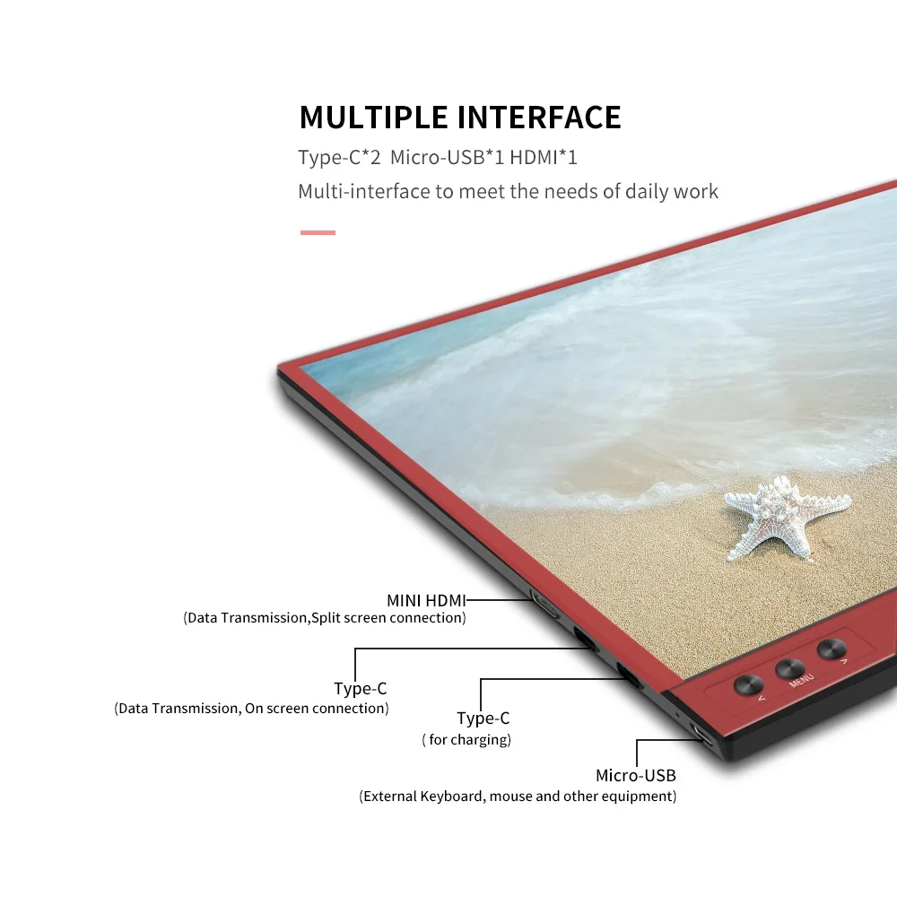 شاشة محمولة 15.6 بوصة عالية الدقة شاشة كمبيوتر USB C شاشة مزدوجة مع شاشة ألعاب مكبر صوت لجهاز PS3 PS4 Xbox #5