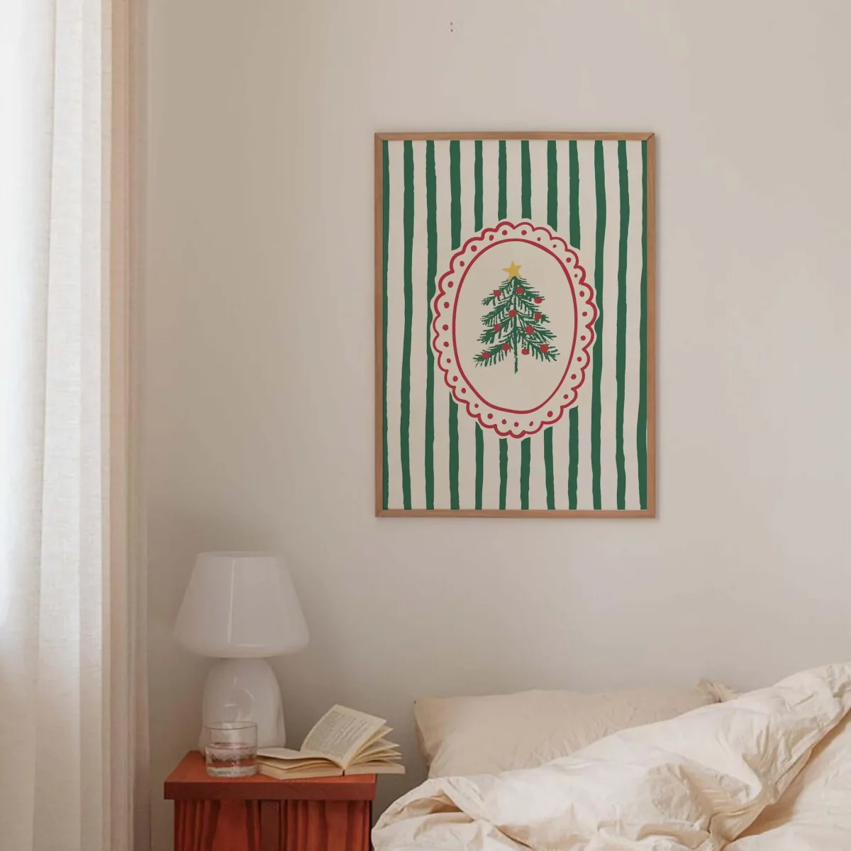 3 قطعة/المجموعة شجرة عيد الميلاد Bowknot إكليل شريط قماش طباعة المشارك الدوبامين الملونة الفن يطبع جدار ديكور فني هدايا عيد #4