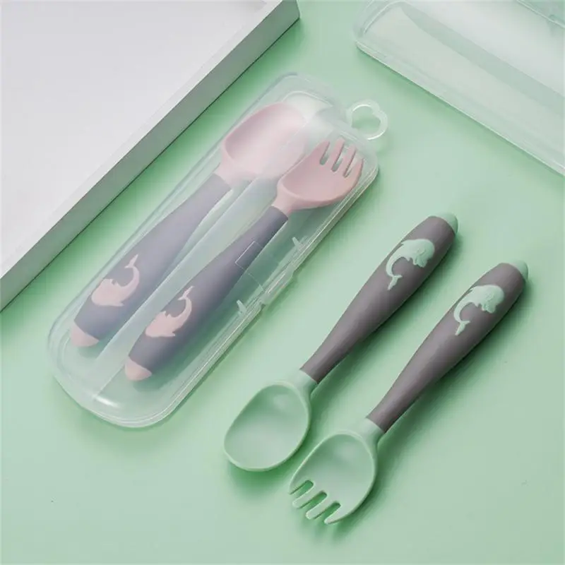 Baby Food Feeding Spoon Stainless Steel Scraping Silicone Soft Spoon Infant Tableware Utensil With Box Children Toddler Cutlery