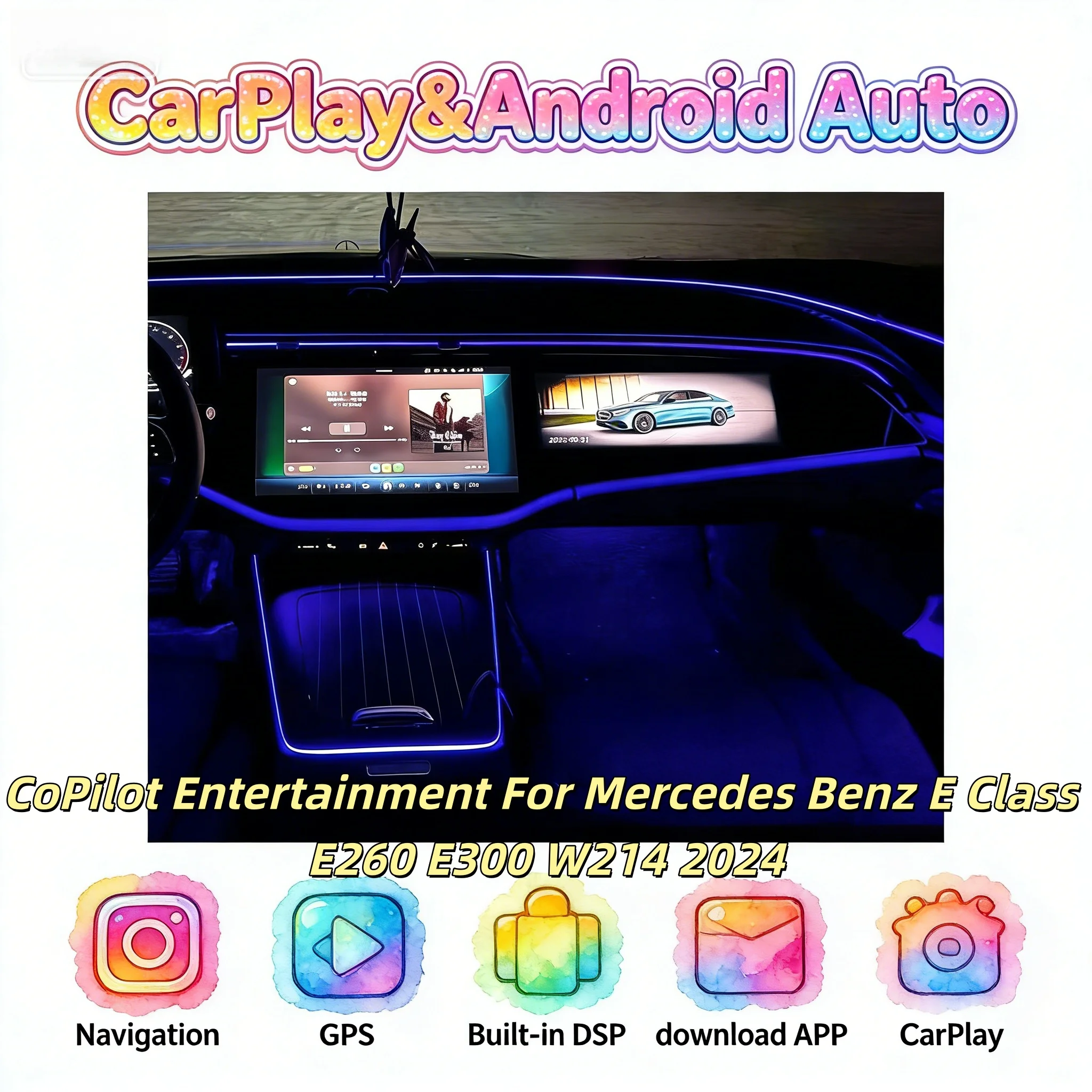 Car Co-pilot Screen Android Auto Carplay For Mercedes Benz E Class E260 E300 W214 2024 Passenger Entertainment Multimedia Player