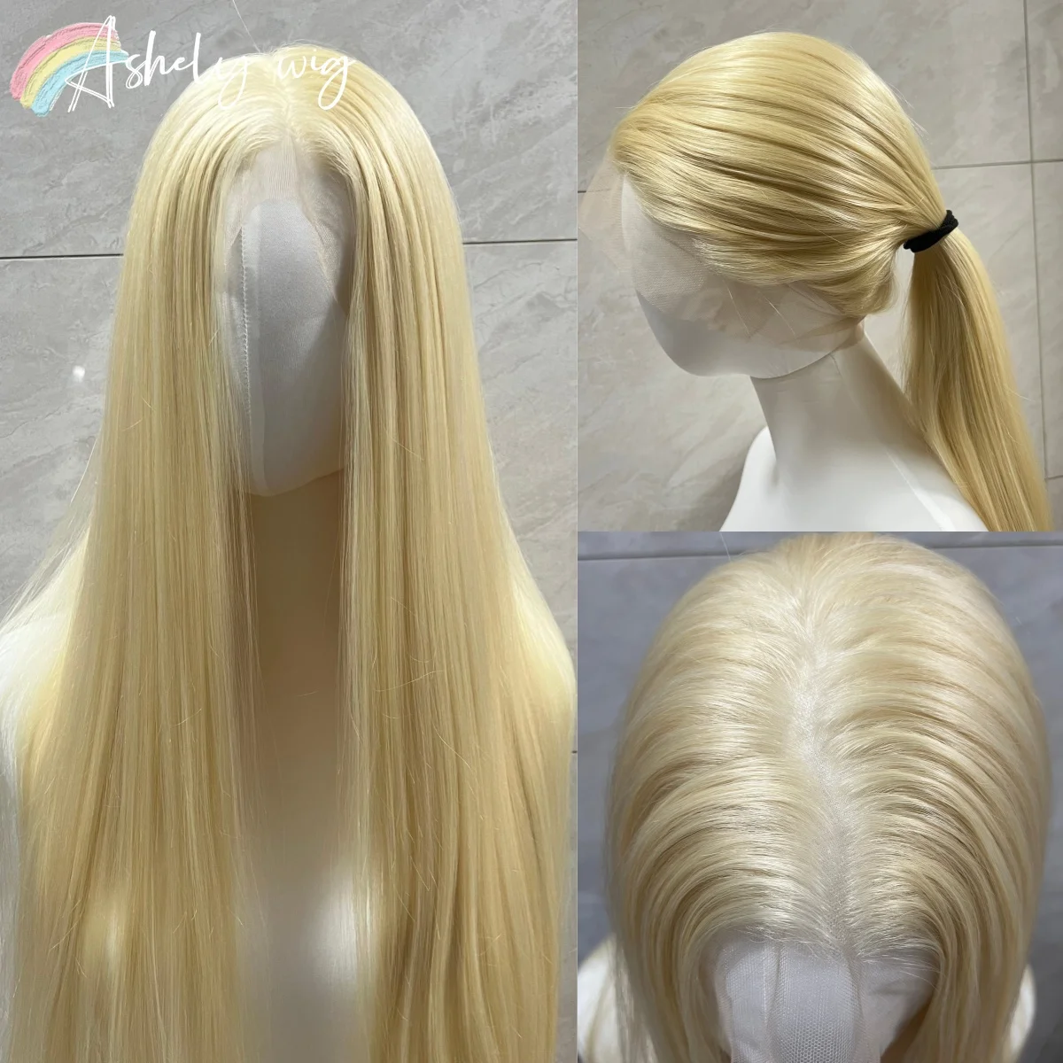

Ashely Full Lace Wig Blonde 13x4 Lace Front Wigs Long Straight Natural Looking Synthetic Lace Frontal Wig for Daily Use Cosplay