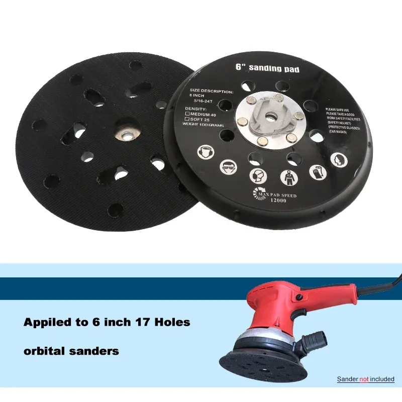 1/5 Pcs 6 Inch 17 Holes Backing Plate Hook and Loop for Dual Action Polisher Compatible with BO6040 Festool RO1 ES150 ET2