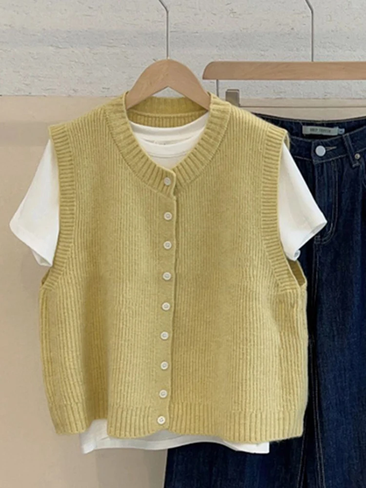 

Chic Knitted Open Cardigan Women's Single Button Design Vest Top Agel Versatile Korean Sle Loose Fit Color