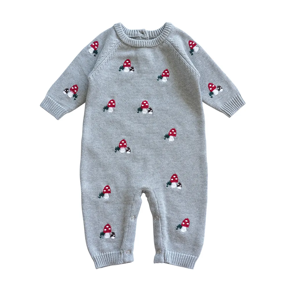 Roupas de bebê menino/menina bodysuit primavera roupas bonito cogumelos bordados malha macacão de algodão para recém-nascidos roupas 2025