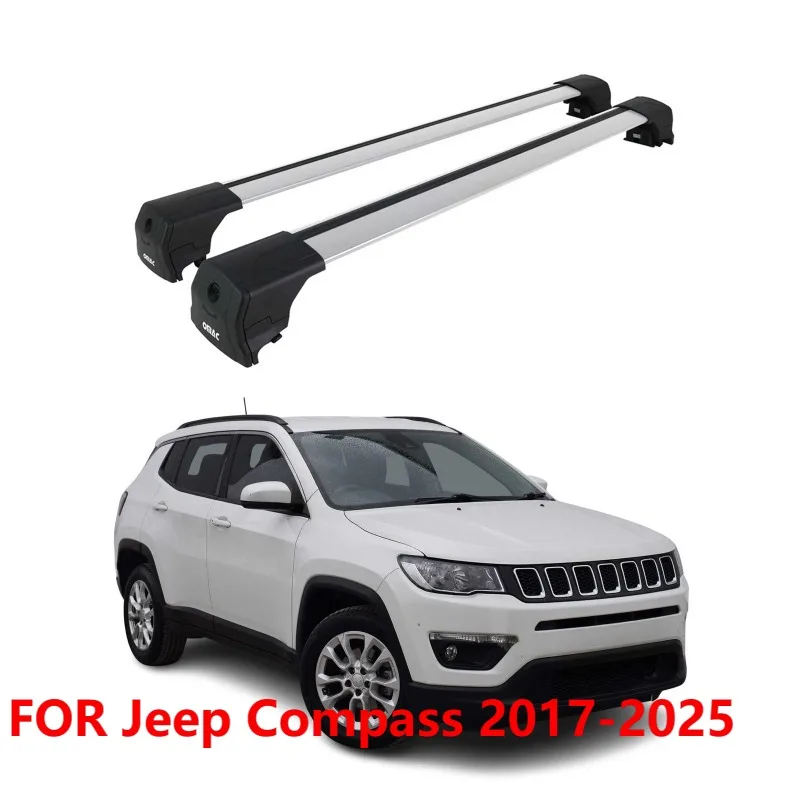 

For Jeep Compass 2017-2025 Roof Rack Cross Bars, Alu Silver Luggage Carrier 2pcs