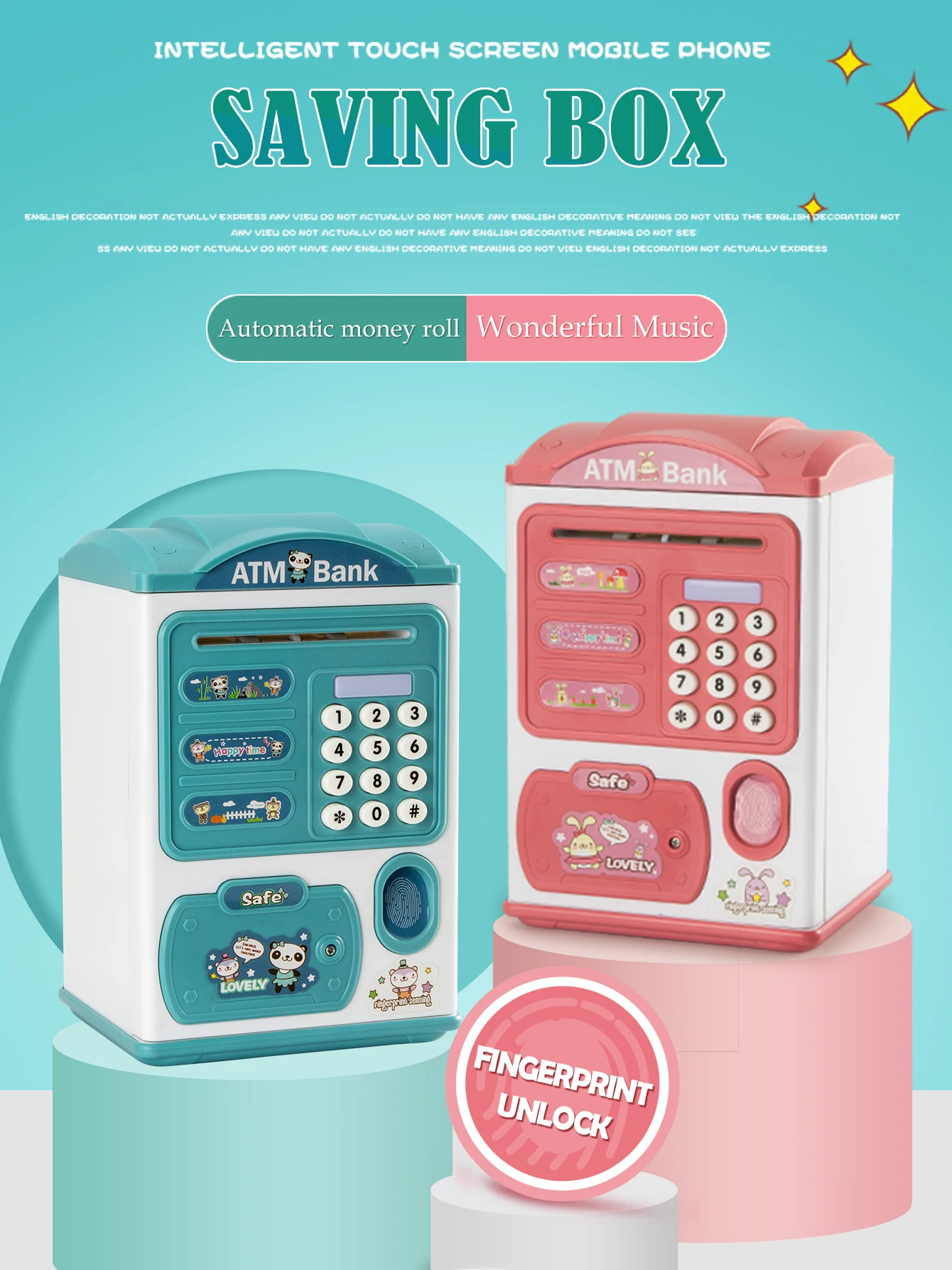 Geldautomat-Sparschwein-Spielzeug, elektronische lustige Musik, Cartoon-Fingerabdruck-Passwortbox, simulieren Sie das Fingerabdruck-Passwort, die Kindergeschenke entsperrt – Detail 9