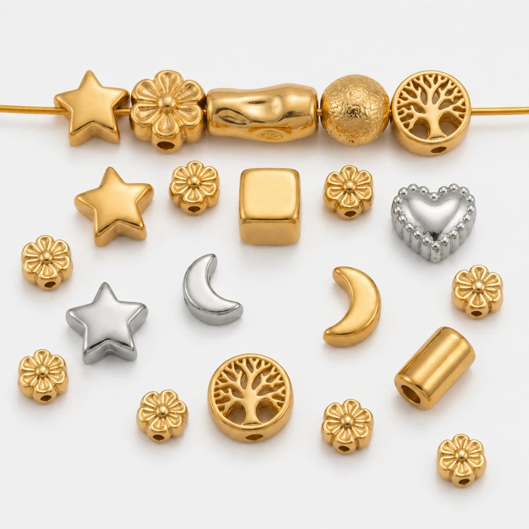 10pcs Stainless Steel Metal Beads Star Heart Spacer Beads For Bracelet Making,Separators for Beads,DIY Jewelry Making Materials