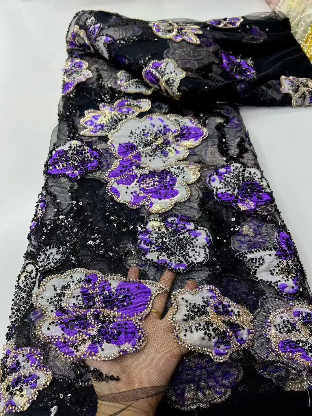

Latest African Beaded Lace Fabric 2026 Luxury Bespoke Nigerian Sequined Lace Fabric Suitable for Ladies' Evening Gowns