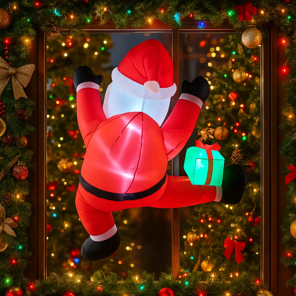 1.8 متر/5.9FT نفخ سانتا كلوز تسلق مع أضواء هدية LED ديكور المنزل اللعب ساحة عيد الميلاد لوازم عطلة زينة عيد الميلاد