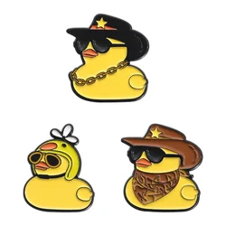 Cool Cowboy Travel Animal Enamel Pins Cartoon Duck With Sunglasses And Necklace Brooch Backpack Lapel Badge Funny Jewelry Gift