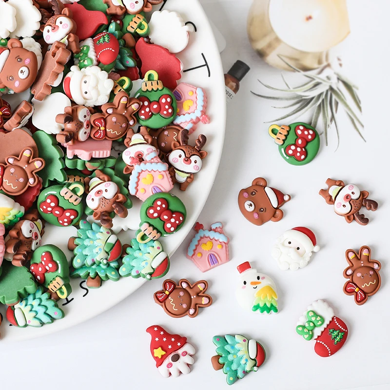 

10Pcs Christmas Cartoon Resin Accessories Santa Claus Flatback Ornaments Xmas DIY Hairwear Jewelry Craft Scrapbook Phone Decor