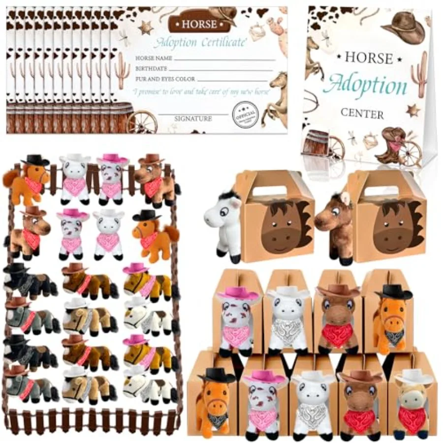 103 Piezas de Recuerdos para Fiesta de Adopción de Animales, Incluye 20 Mini Peluches, 20 Cajas, 20 Gorros, 20 Bufandas, 20 Tarjetas, 1 Letrero de Adopción, 2 Cercas para Adopción