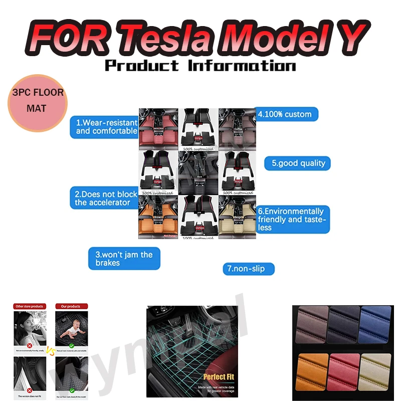 

LUXURY Car Floor Mats For Tesla Model Y 7 Seat 2020 2021 2022 2023 Leather Mat Auto Interior Parts Floor Pad Rug Carpet
