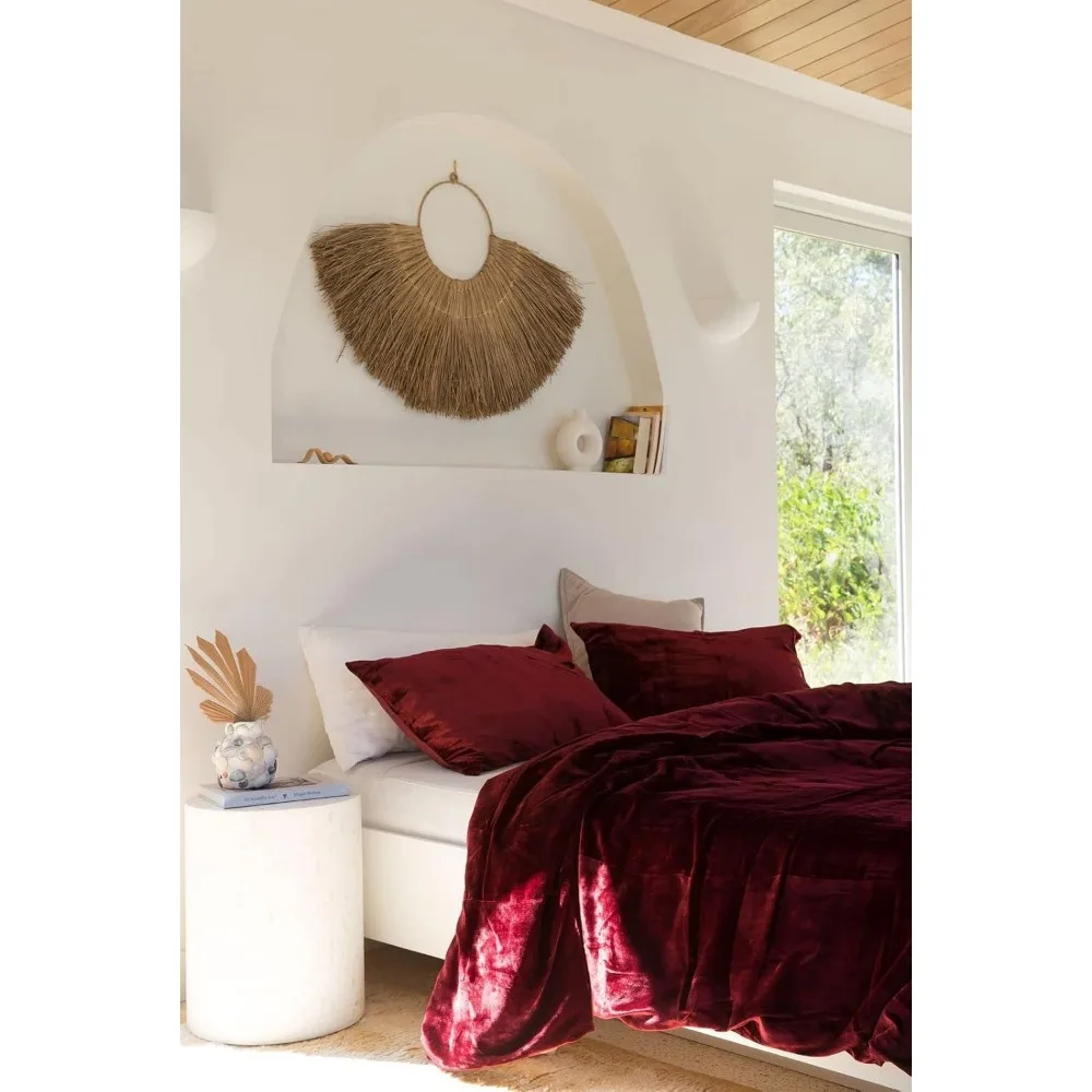 مجموعة غطاء لحاف بوهو مخملي رايون فاخر بلون سادة مقاس مزدوج مريح للغاية (68 ×90)