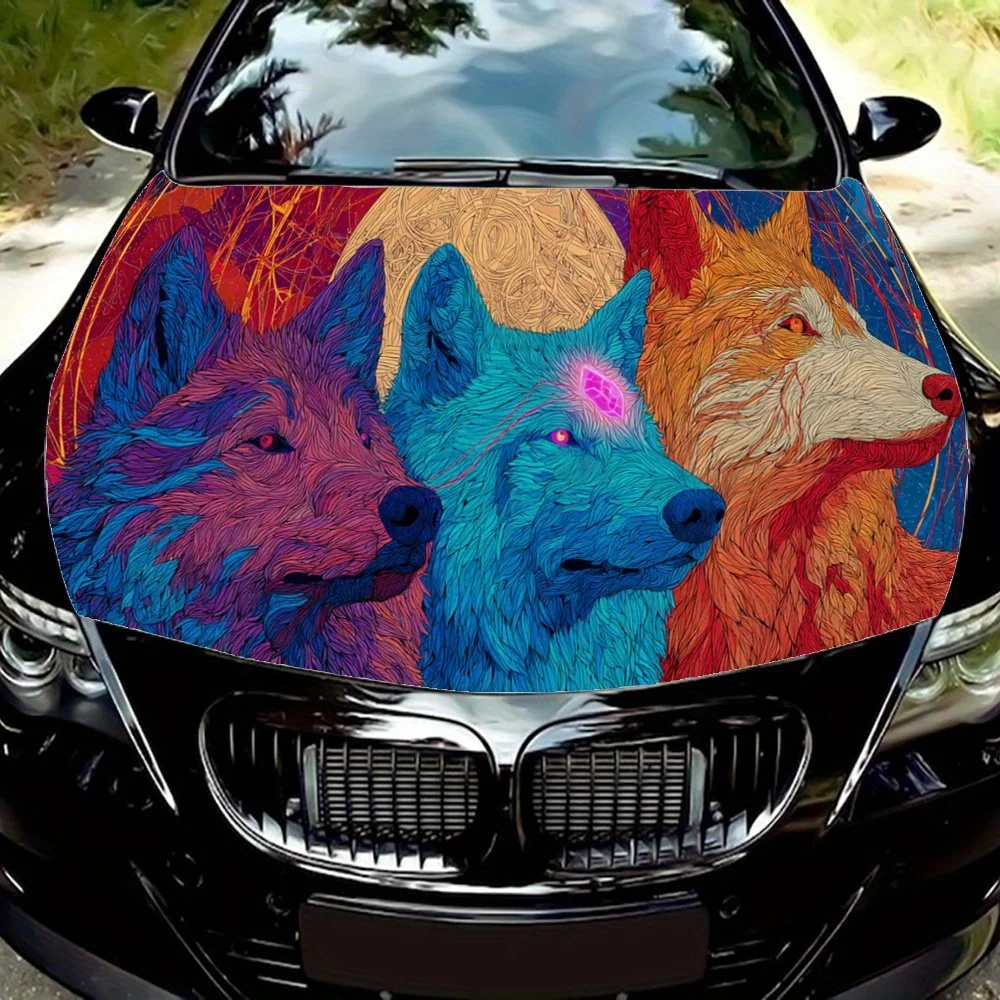 

Wolf with Crystal,Car Hood Decal, Self-Adhesive Waterproof PVC Car hood Sticker,Car Decoration Scratch Resistant Sticker Protect