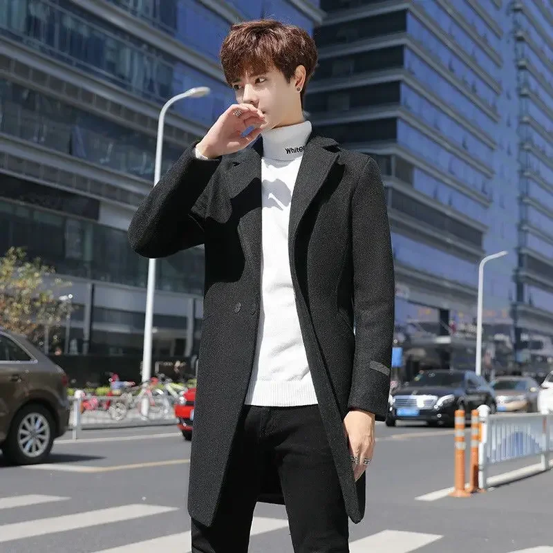 

Premium Woolen Trench Coat for Men 2025 Autumn Winter Korean Style Mid Length Blazer Youthful Trendy Design