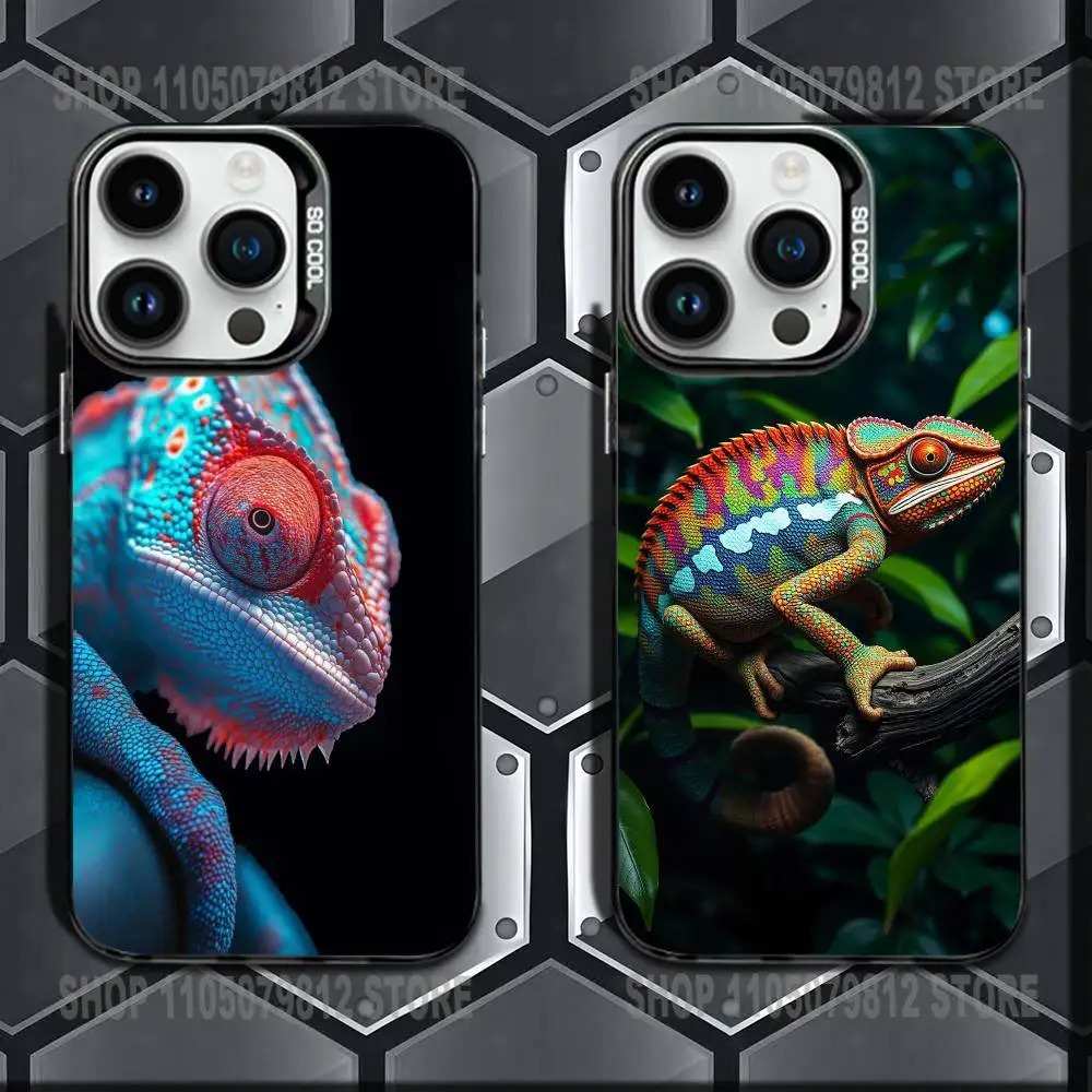 

Cute Animal Chameleon Phone Case For iPhone XR,17,16,15,14,13,12,11,Mini,Pro,E,MAX Black Candy Matte Shockproof Cover