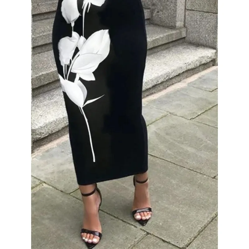 Spódnice midi z kwiatowym nadrukiem damskie 2025 nowe obcisłe spódnice kopertowe z wysokim stanem modne eleganckie spódnice koktajlowe na imprezę długa spódnica damska 179912