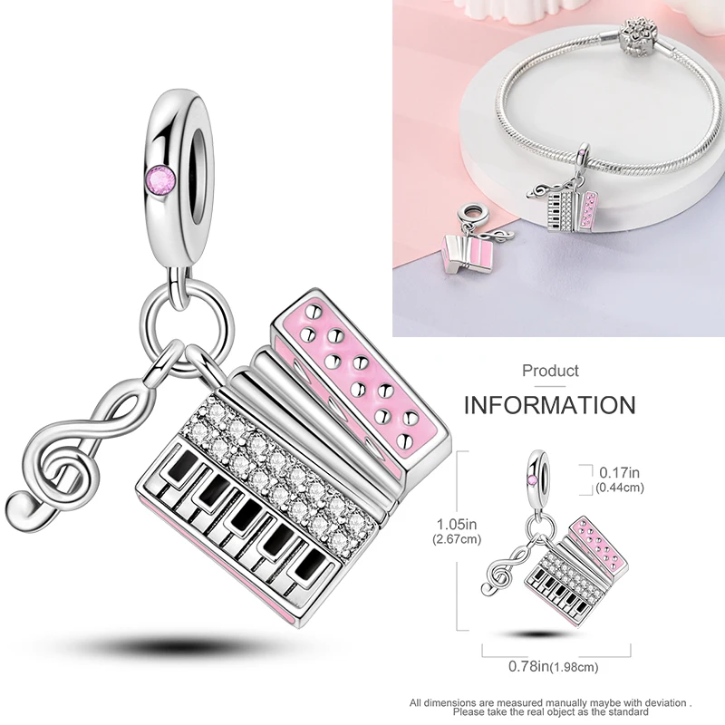 2026 Neuer Musik-Charm aus 925 Sterling Silber, Musiknoten-, Kopfhörer- und Gitarren-Anhänger, passend für europäische Armbänder, DIY-Geschenk für Frauen – Detail 15