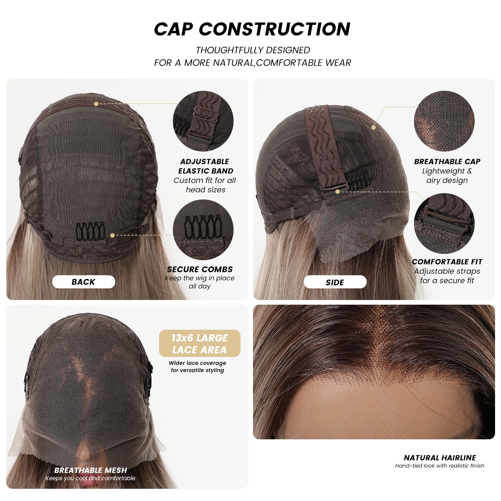 HAIRCUBE 13x6 Lace Front Wig Dark Brown Layered Straight Synthetic Wig Heat Resistant Glueless Wigs for Women Daily Halloween