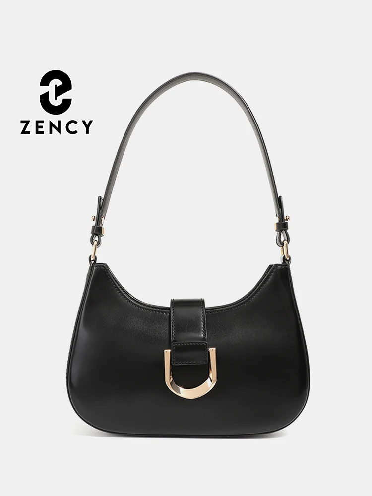 Zency Women's Charming Split Leather Shoulder Bag Luxury Designer Handbag with Top Handle Ladies French Underarm Bag For Commute