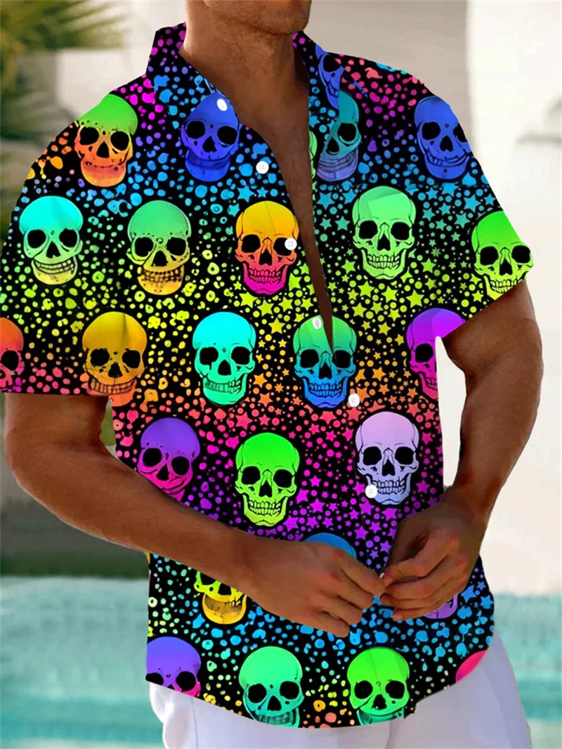 2025 Men's Short sleeved Printed Shirt Hawaii Beach Vacation Men's Coconut Tree Button Casual Shirt Fashion