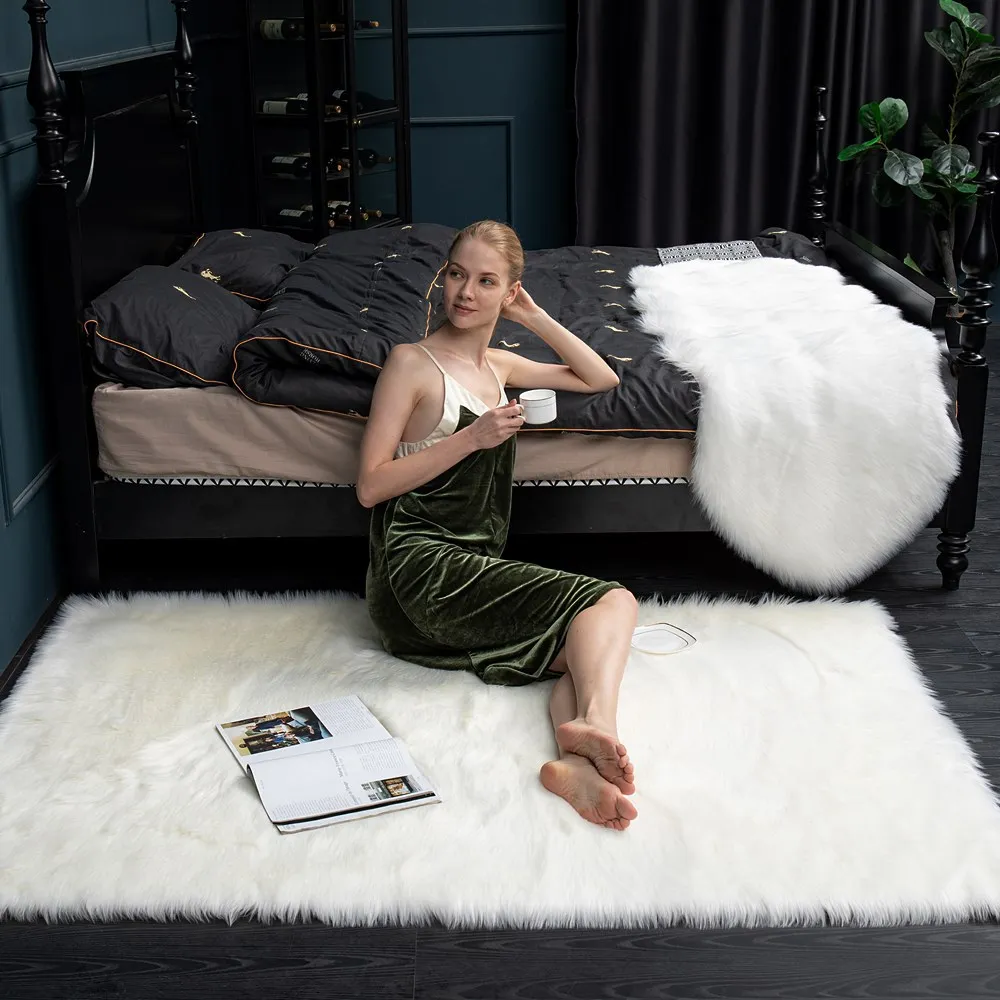 Nordic Imitation Wool Plush Carpet for Living Room Bedroom Sofa Coffee Table Bed Long Hairy Mat Seat Thicken Soft Shaggy Tapete