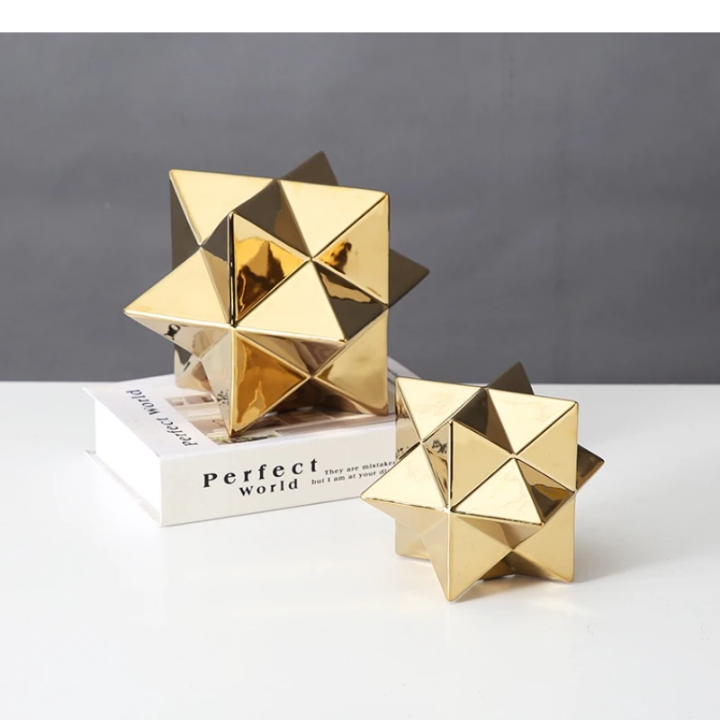 Ceramic Ornament Geometric Five-pointed Star Decoration Golden Decorative Figurines Home Accessories