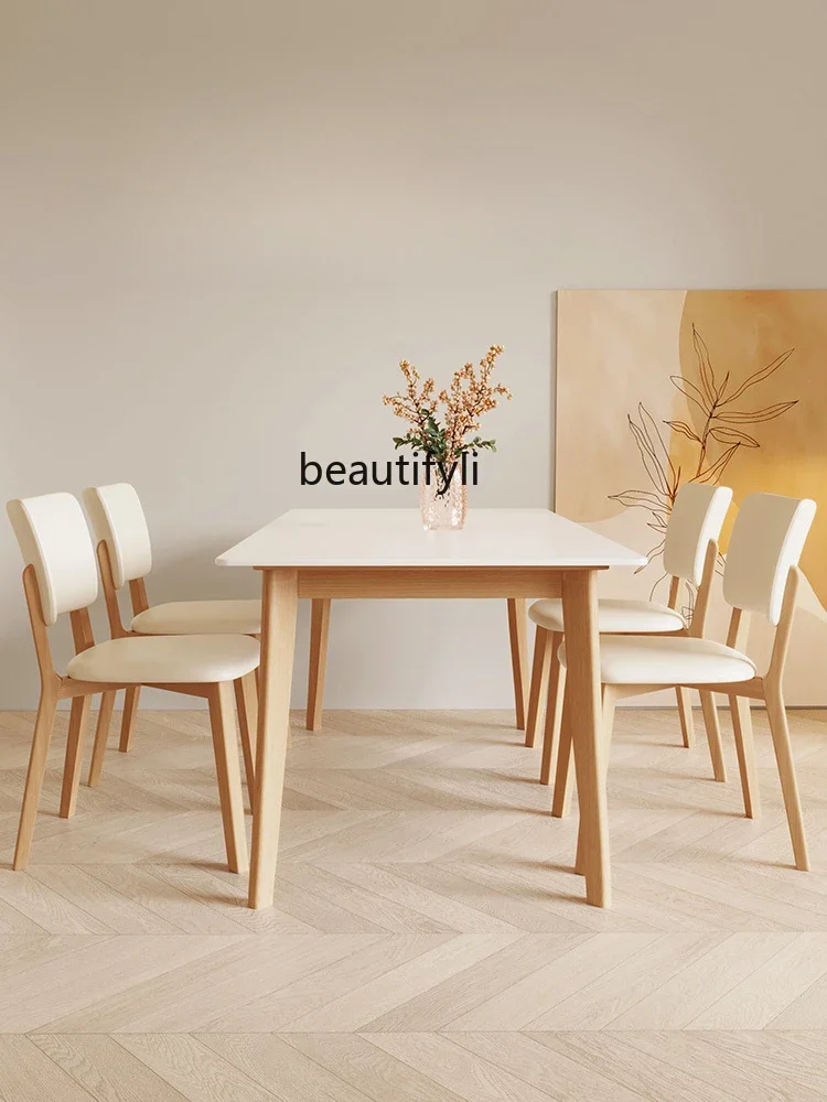 

A13 Stone Plate Dining Table Light Luxury Solid Wood Dining Table Rectangular Dining-Table Chair Combination