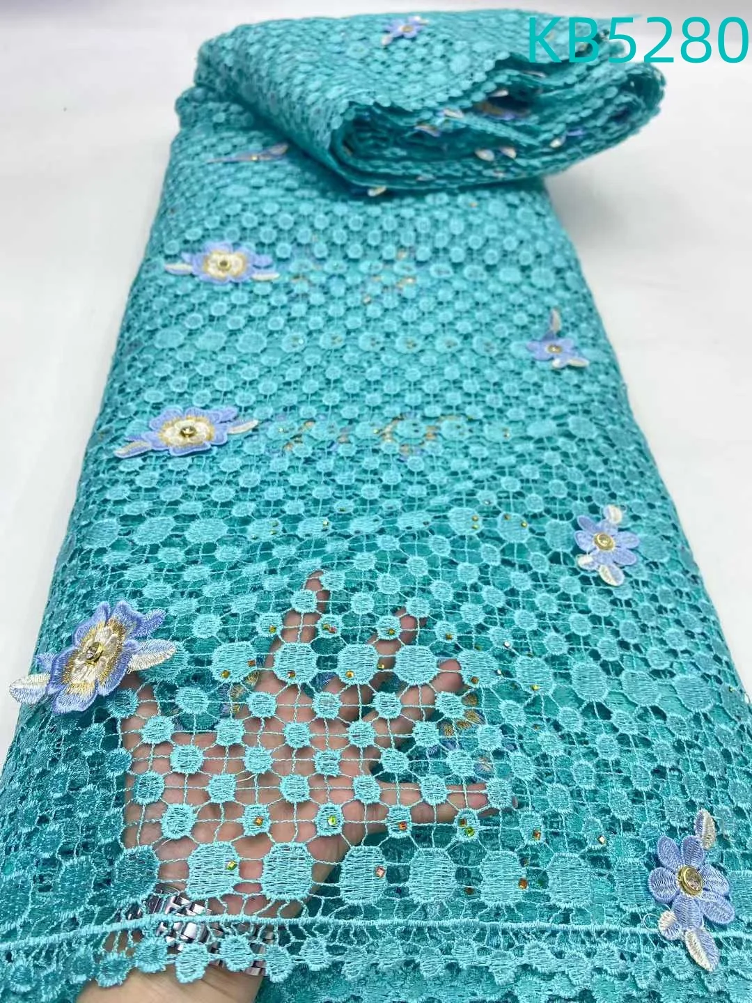 

Guipure Tulle Lace African Fabric Lace High Quality 2025 White Cord Lace Fabrics for Party Dresses With Rhinestones KB5280