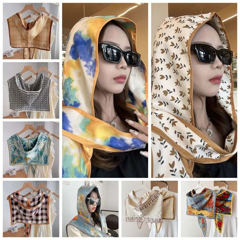 

National Style Summer Hooded Silk Shawl Windproof Multifunction Sunscreen Scarf Sun Protection All-match Silk Scarf Hat Lady