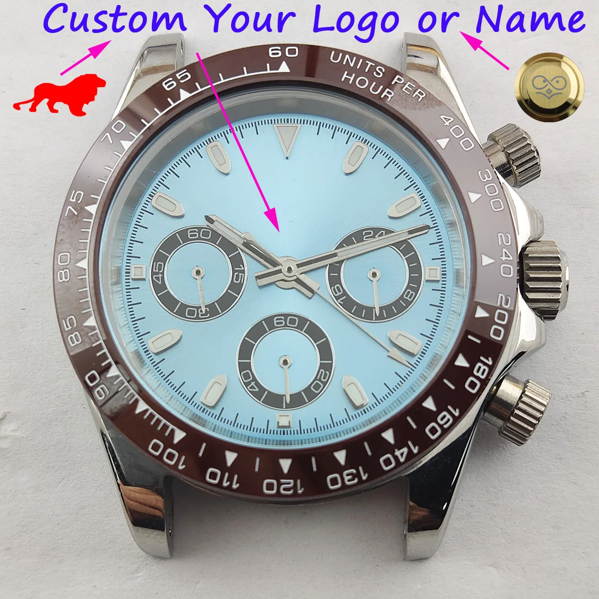 

panda dial vk63 case custom logo nh35 watch case japan quartz watch VK63 movement nh36 case chronograph electronic Multifunctio