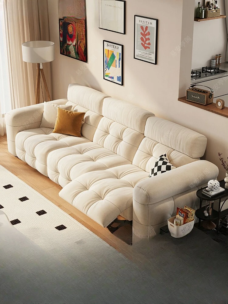 

Electric function simple living room adjustable cloud straight row sofa cream wind furniture
