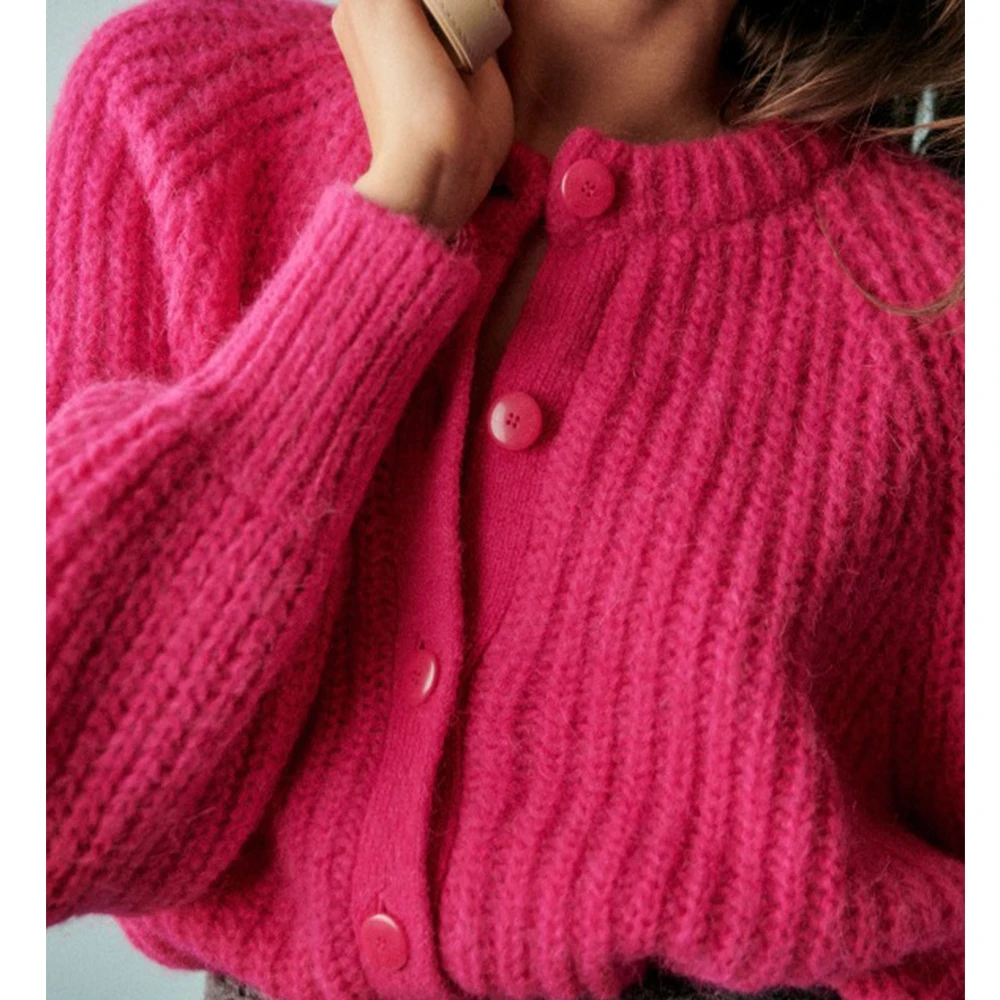 Casual Solid Knitted Cardigan For Women O-neck Long Sleeve Single Breasted Loose Soft Sweater 2024 Autumn New Lady Tops Knitwear