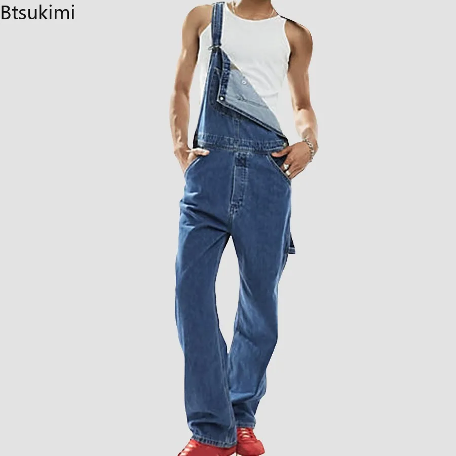 2025 Men Jeans Multi-pocket Denim Overalls Street Style Jumpsuits for Men Casual Loose Suspender Pants Retro One Piece Trousers
