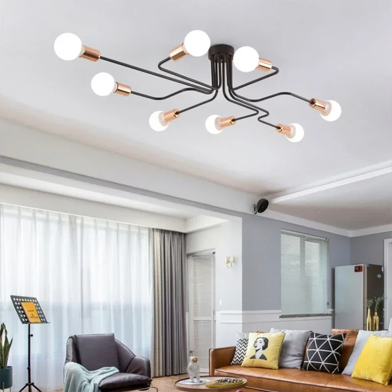 Multiple Rod Metal Chandelier Vintage Lron Ceiling Lamp Edison E27 Bulb Lamparas For Home Lighting Fixture Nordic Kitchen Island