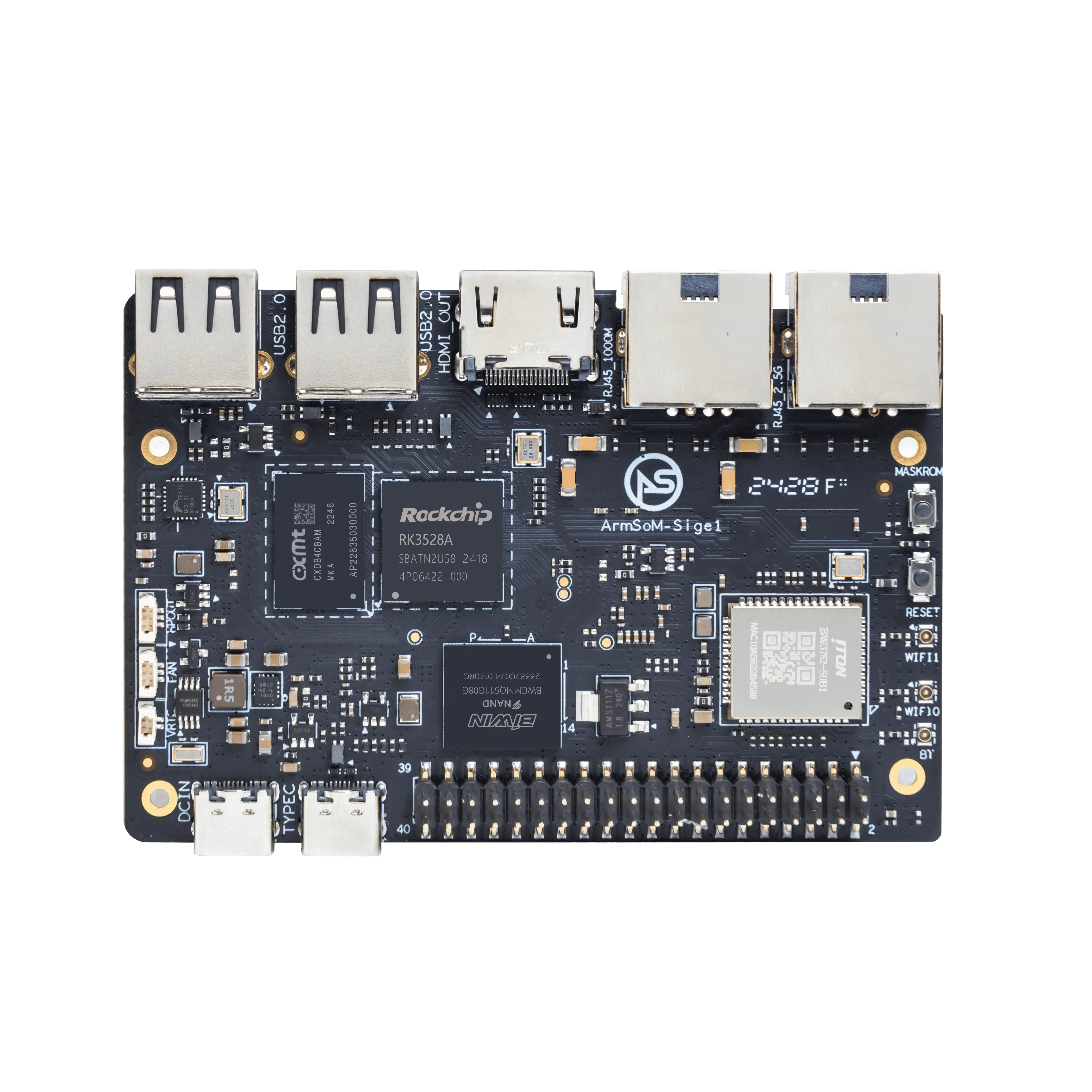 ArmSoM-Sige1 RK3528 كمبيوتر لوحي واحد، 2 جيجابايت LPDDR4X، 8 جيجابايت eMMC، لوحة تطوير RK3528، WiFi6، بلوتوث، GbE