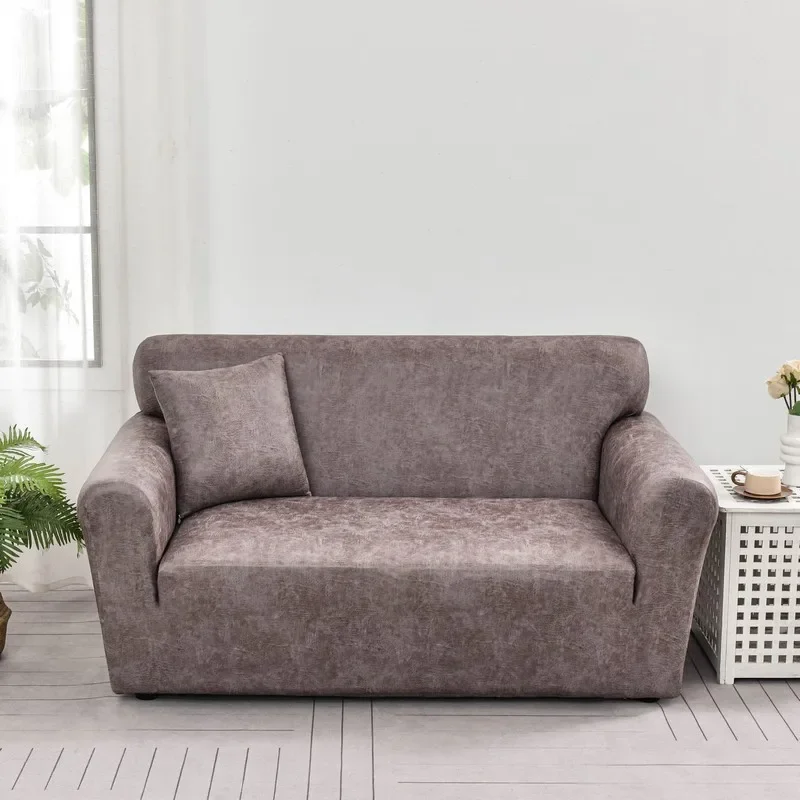 Solid color waterproof, dirty and non-slip sofa cover, single and double all-inclusive imitation cowhide non-slip sofa cover