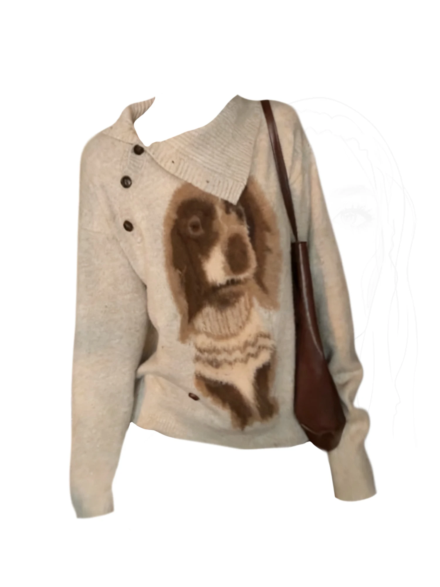 

Женский пуловер цвета хаки с принтом собаки, свитер Y2k, винтажный джемпер 2000-х годов, вязаный свитер с длинными рукавами, корейский свитер оверсайз, осень-зима 2025