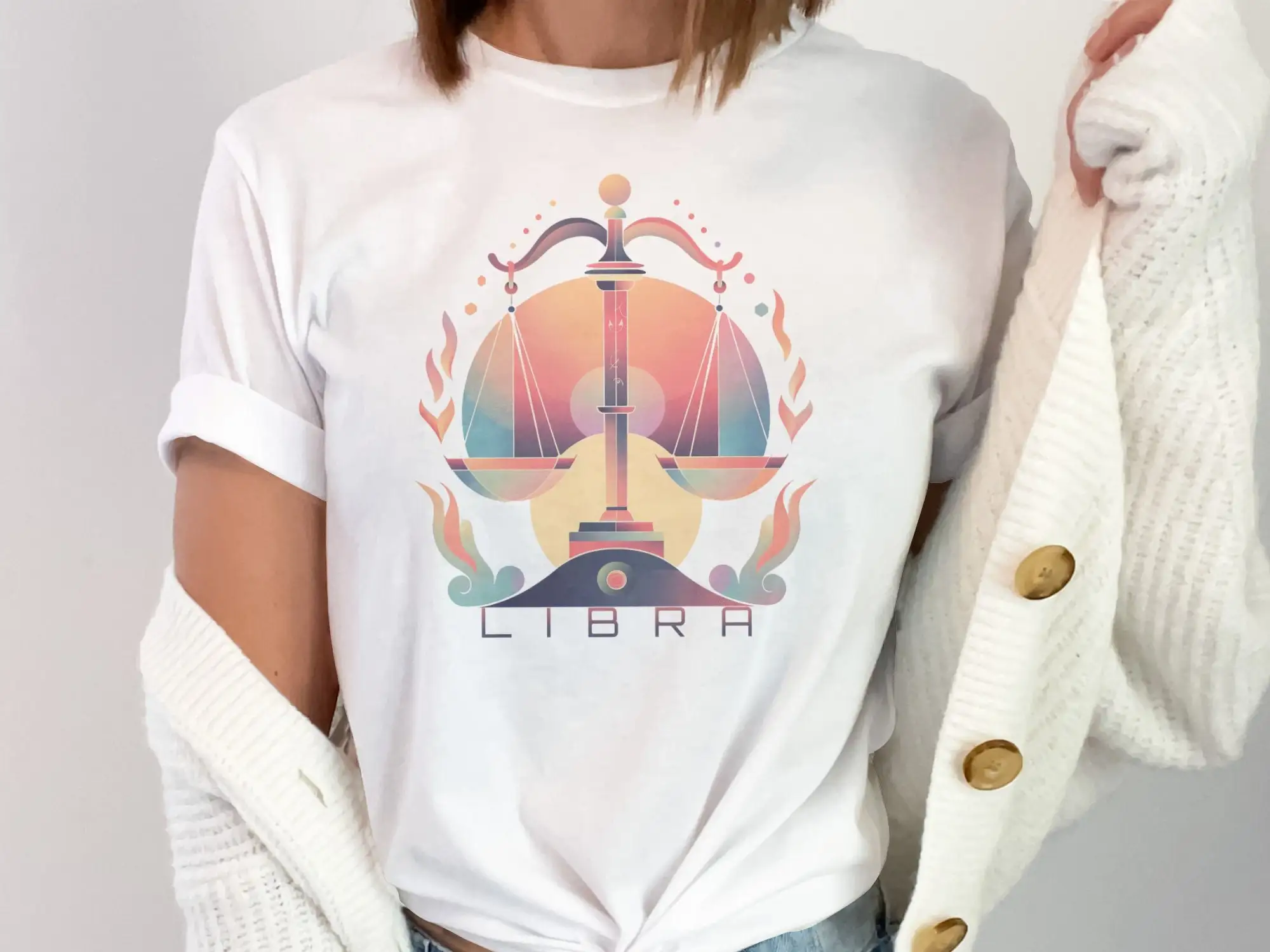 Libra Zodiac Sign Scales T Shirt Astrology Art Horoscope Unique Birthday Apparel