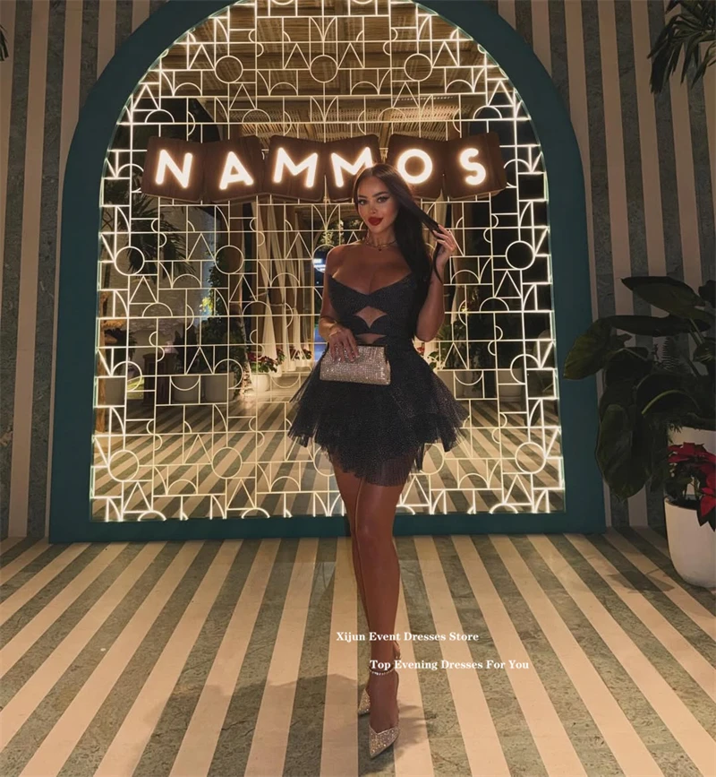 Xijun Modern Black Short Evening Dresses Cut-out Cocktail Dresses For Women Sleeveless Formal Mini Birthday Party Gowns Custom