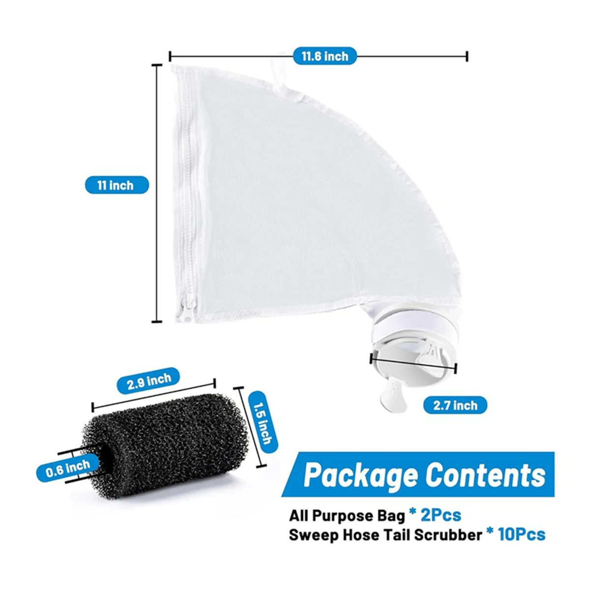 UNSAI Kit de limpieza de piscinas para 280 480, 2 bolsas multiusos con cierre de cremallera, bolsa de malla de repuesto y 10 depuradores