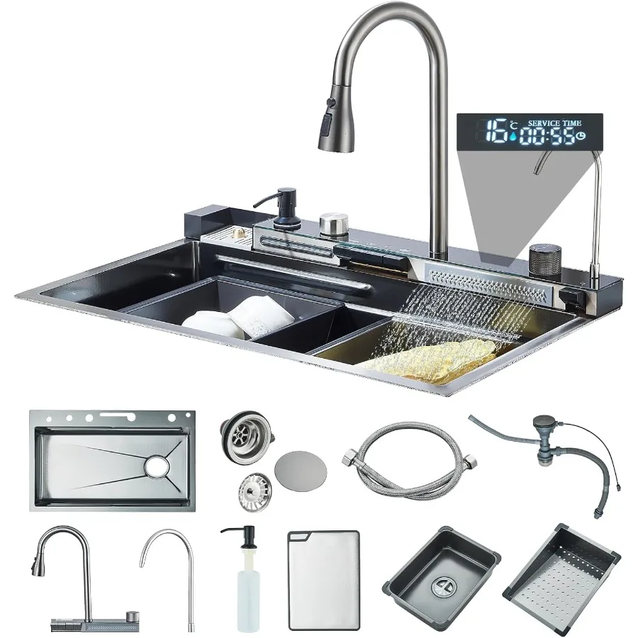 

Современная вставная в одну чашу из нержавеющей стали, рабочая станция для кухонной мойки в фермерском доме с несколькими аксессуарами, 29,5x18 дюймов, идеально подходит для