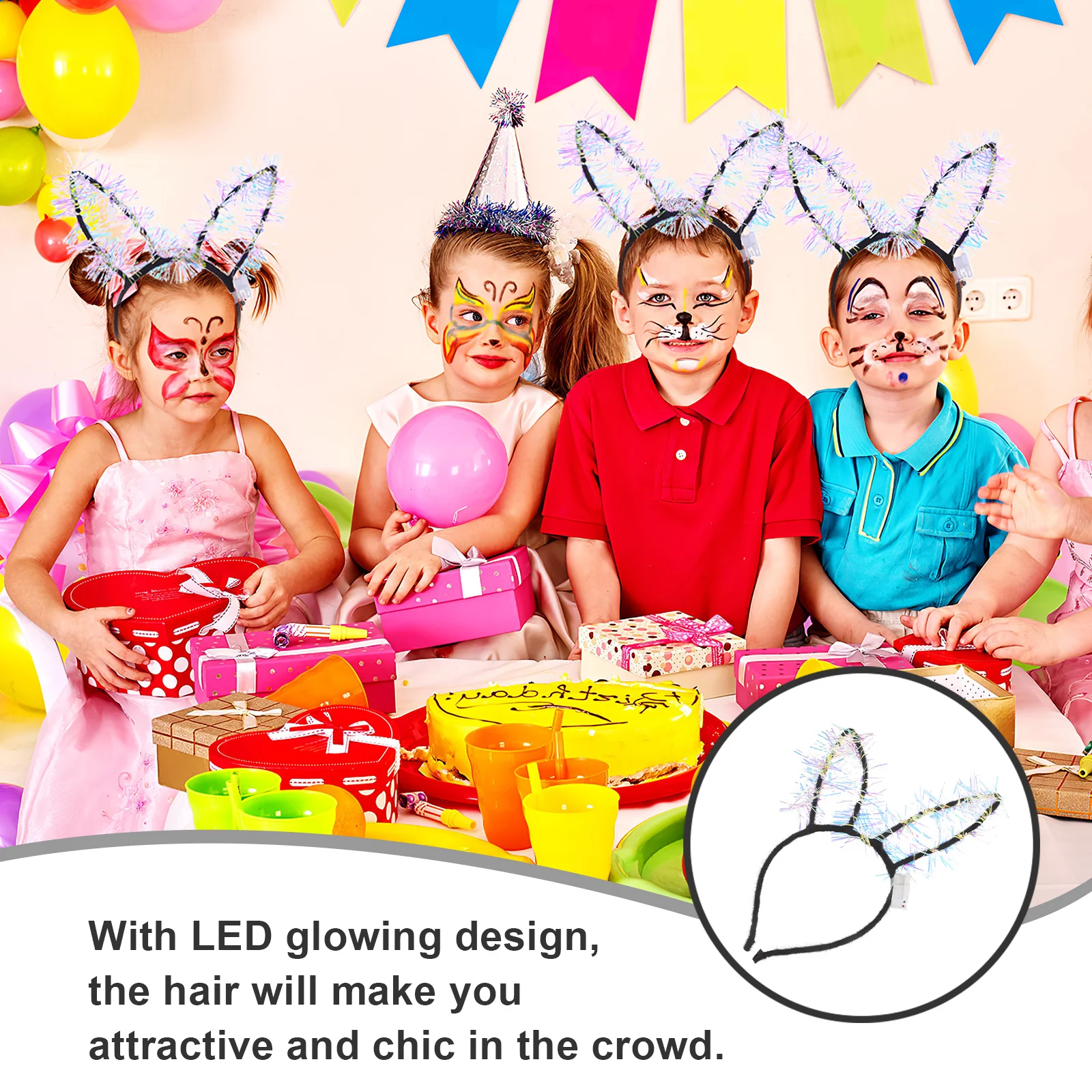 

5Pcs LED Glowing Bright Rabbit Ears Hair Hoops Party Hairbands Chic Hair Accessories Glitter Bands LED Glowing Headbands