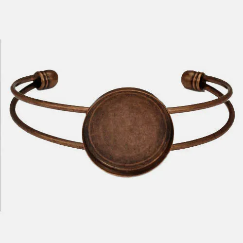 20pcs 20mm Vintage Antique Copper tone Blank Bases Cabochon Round Deep Edge Bezel Tray Cuff Bracelet Bangle Settings Blank