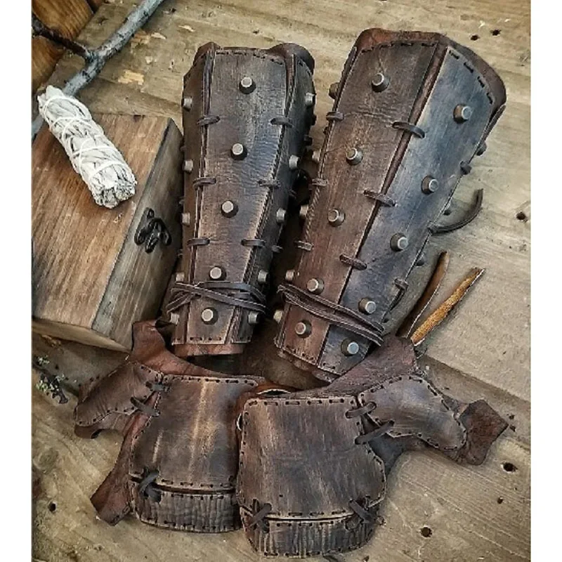 Bracer de Couro Samurai Medieval, Luvas Longas, Manopla, Pirata Viking, Gladiador, Acessório Cosplay, Armadura de Braço, Steampunk, LARP
