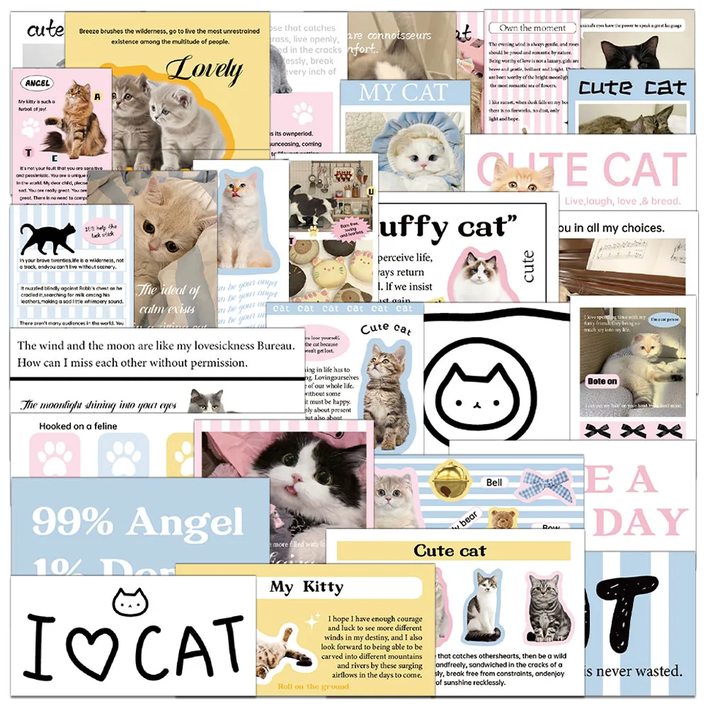 Paquete de pegatinas de gato creativas, decoración de pegatinas, funda de teléfono, cuaderno, equipaje, taza de agua, pegatina impermeable DIY, 30 Uds.